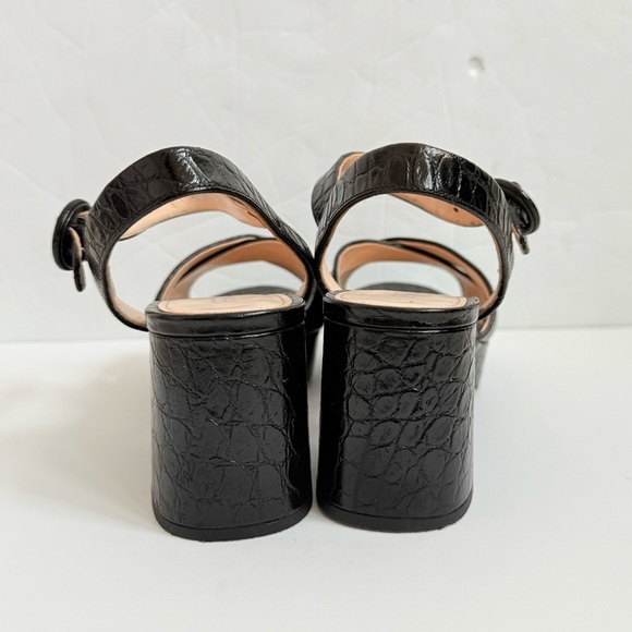 Prada Black Embossed Croc effect leather Quarter strap platform sandals EU 37.5 - Picture 3 of 9
